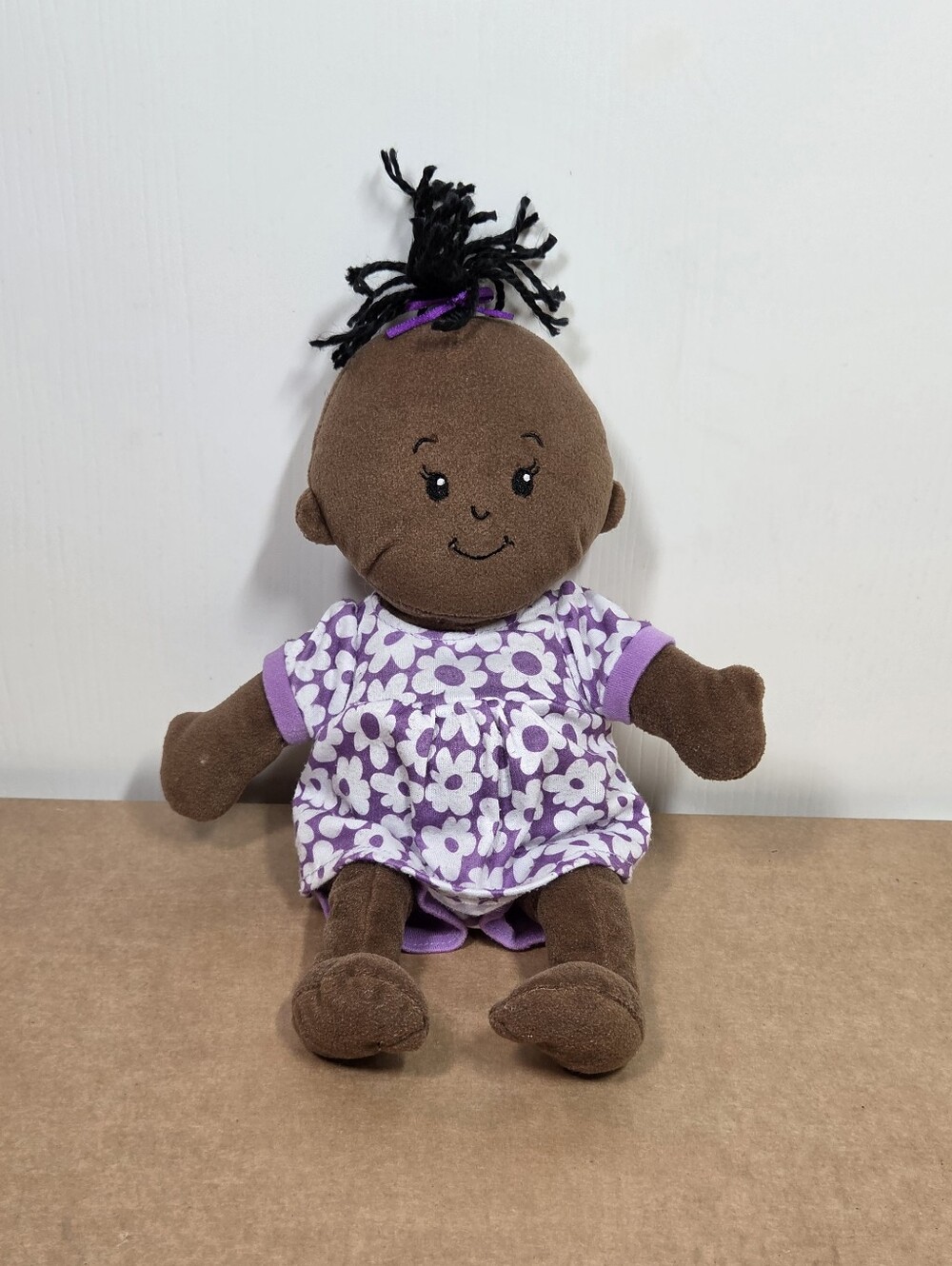 Manhattan Toy Wee Baby Stella Doll Brown With Black Hair 12 Inch Plush Purple